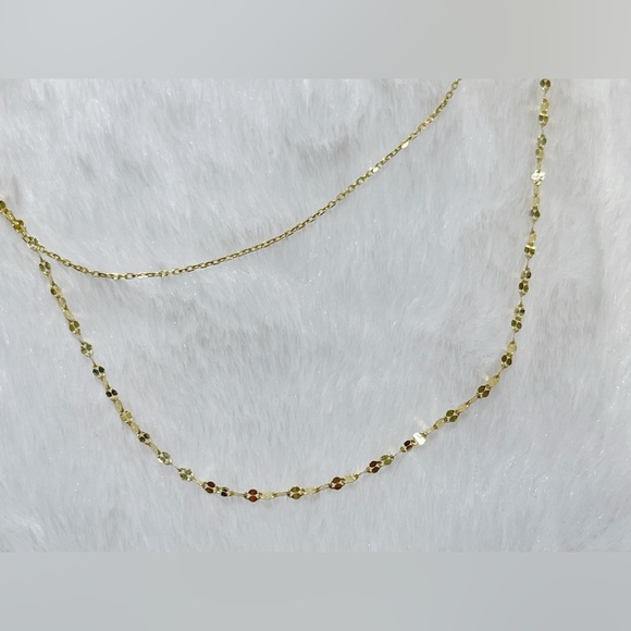18K Yellow Gold Dainty Double Layered Chain Necklace - Picture 9 of 12